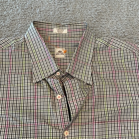 Peter Millar Shirt Mens Extra Large Black & pink green Check Long Sleeve Button - Picture 4 of 8